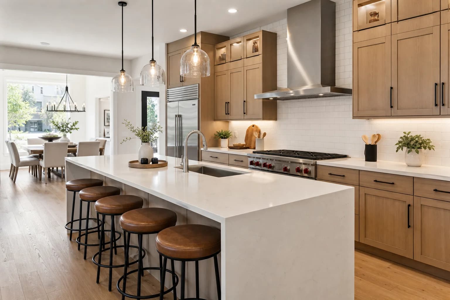 Newly remodeled modern kitchen with quartz counters and custom cabinets
