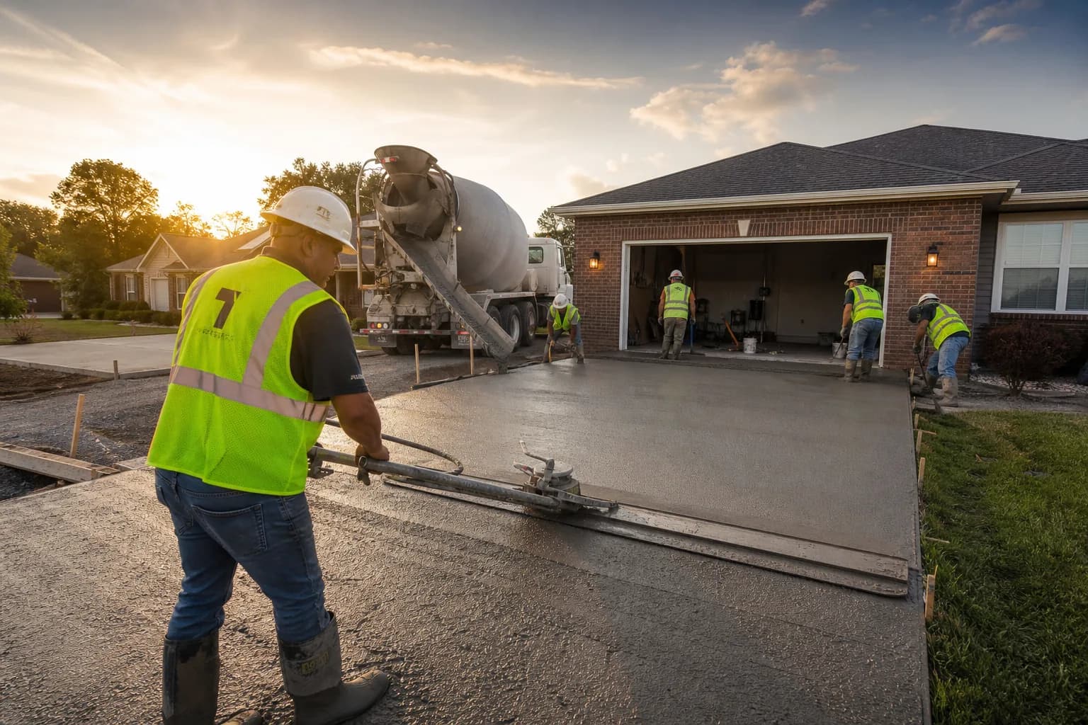 Fresh concrete driveway pour on a residential property